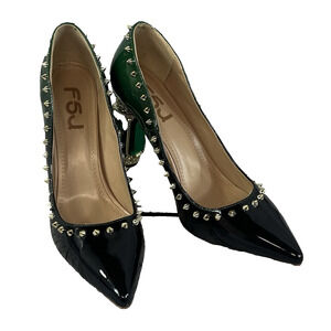 F5J Women’s Green Patent Pumps Heels Shoes Gold Studs Jewels Size 12